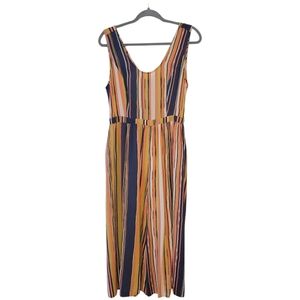 Modcloth Blue & Coral Striped Crop Wide Leg‎ Jumpsuit Size Medium